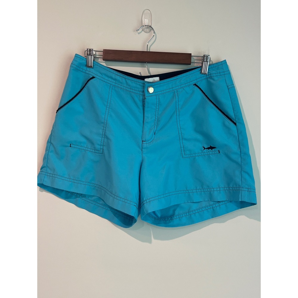 Against the Elements Women's Turquoise Blue Board Shorts Shark Logo Size 8 Retro